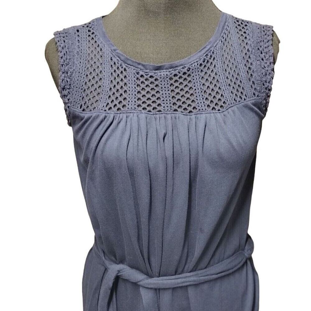 GAP Crochet Dress Women's XS Blue Tie Waist Sleeveless Nautical Sweater Dress